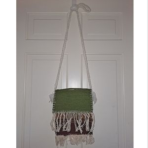 Shoulder bag with fringe braided rope NWT burlap made in India
